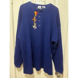 Disney Store Navy Blue Thermal Henley Pooh & Friends Size XXL Long Sleeve Shirt